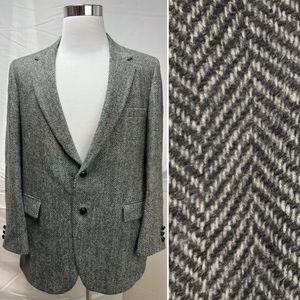 Vintage Men’s 44L Herringbone Tweed 2 Button Bespoke Sport Coat Blazer Jacket
